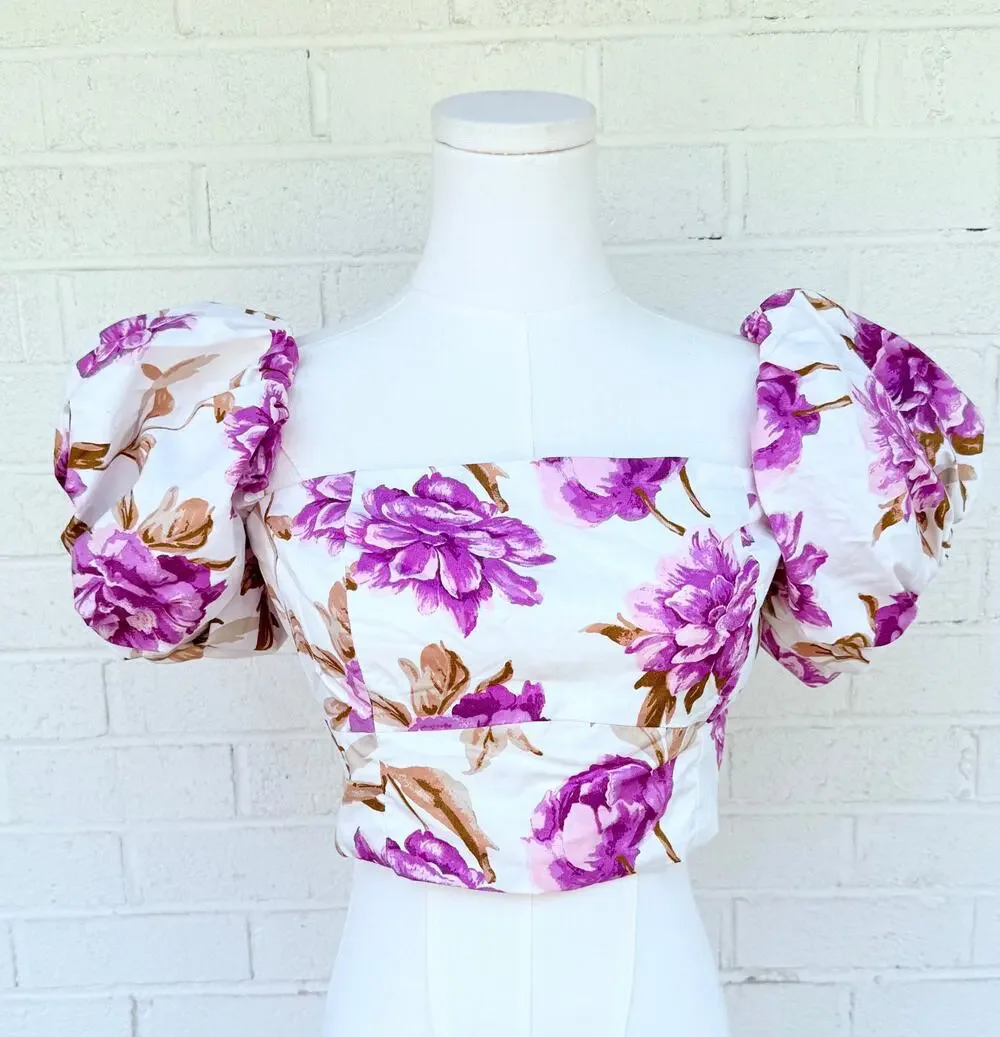 Abercrombie Floral Puff Sleeve Crop Top Medium NWT Cottagecore Summer